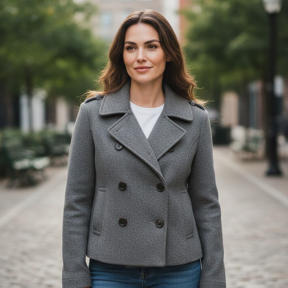 Old Navy Cropped Wool Jacket Peacoat Gray SMALL Minimal Y2K Sailor Fisherman